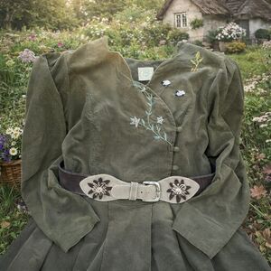 Vintage Laura Ashley Olive Green Long Sleeve Dress with Belt